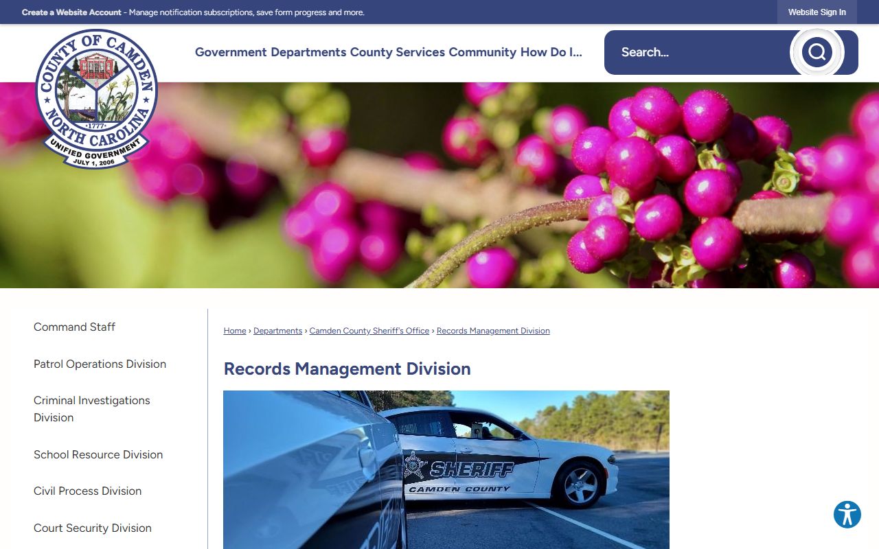 Camden County arrest records Records Management Division page