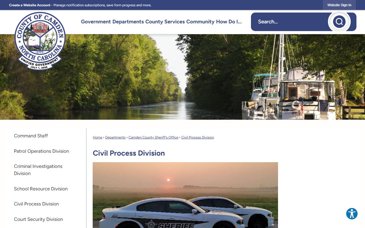 Camden County court charge records Civil Process Division page
