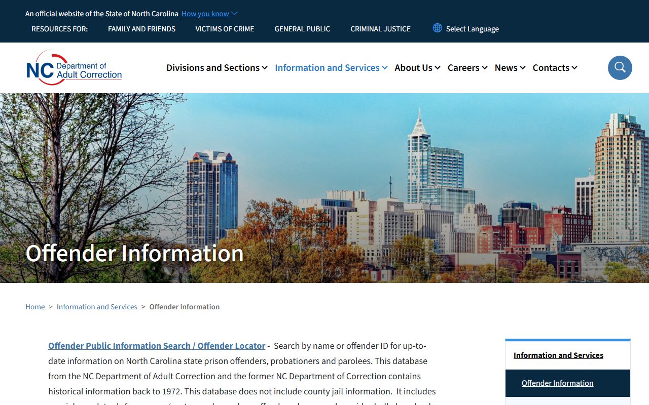 Camden County charge records NC DAC offender search page