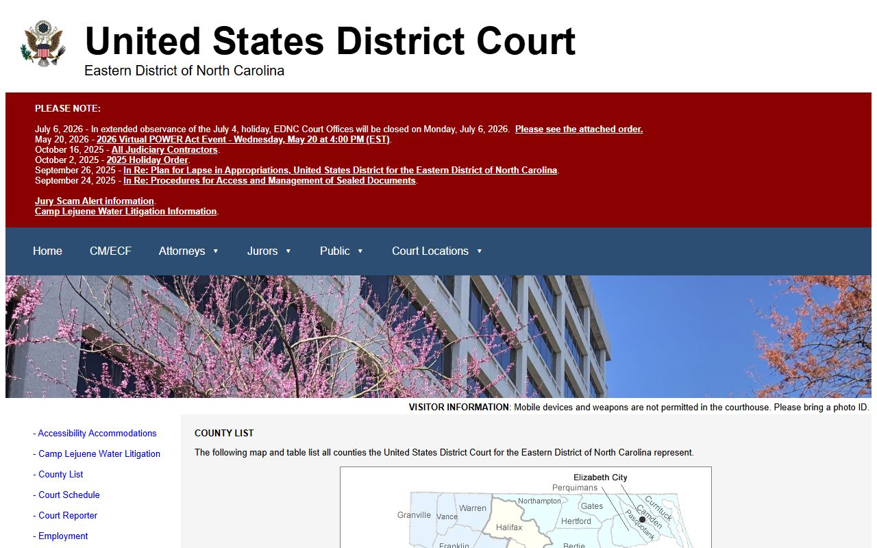 Camden County Superior Court District Court EDNC county list