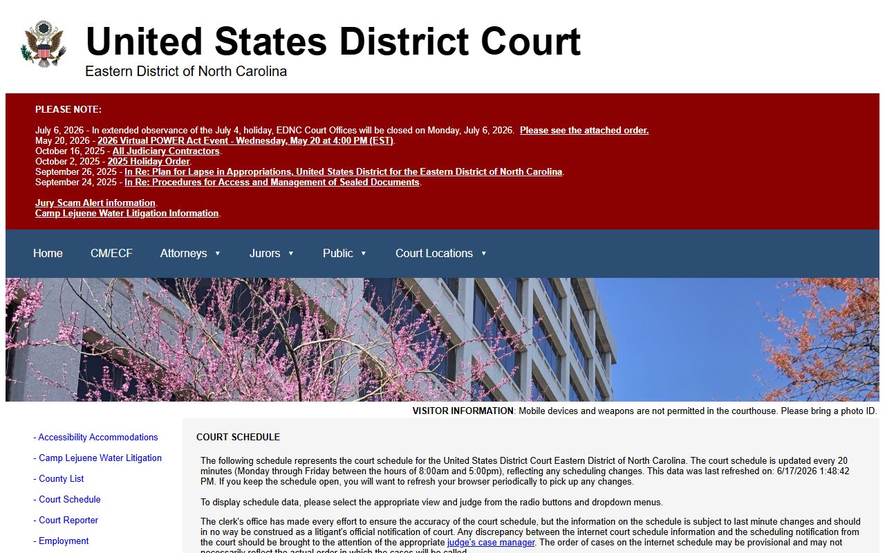 Camden County Superior Court District Court federal calendar distinction