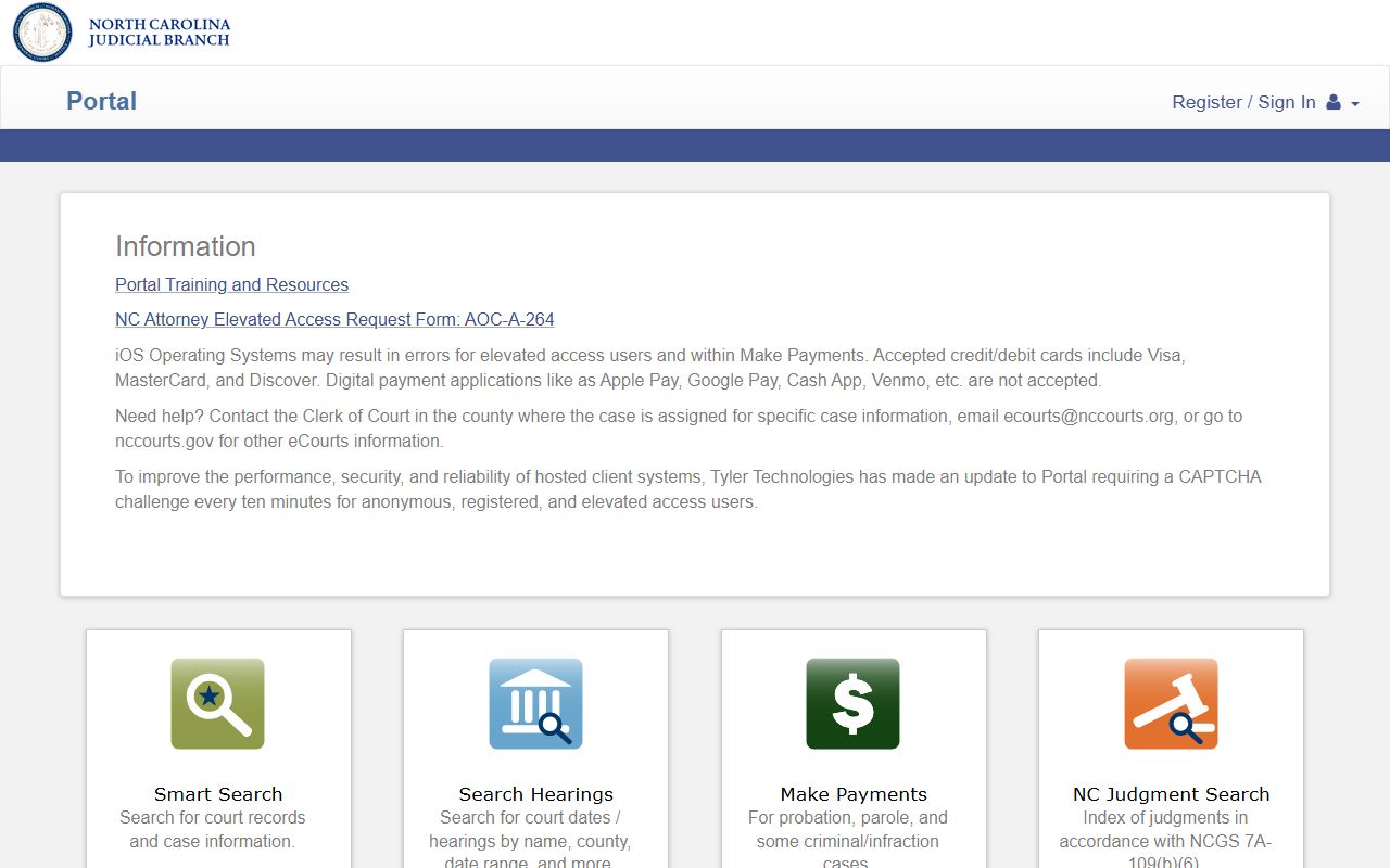 Camden County court records NC eCourts Portal search screen