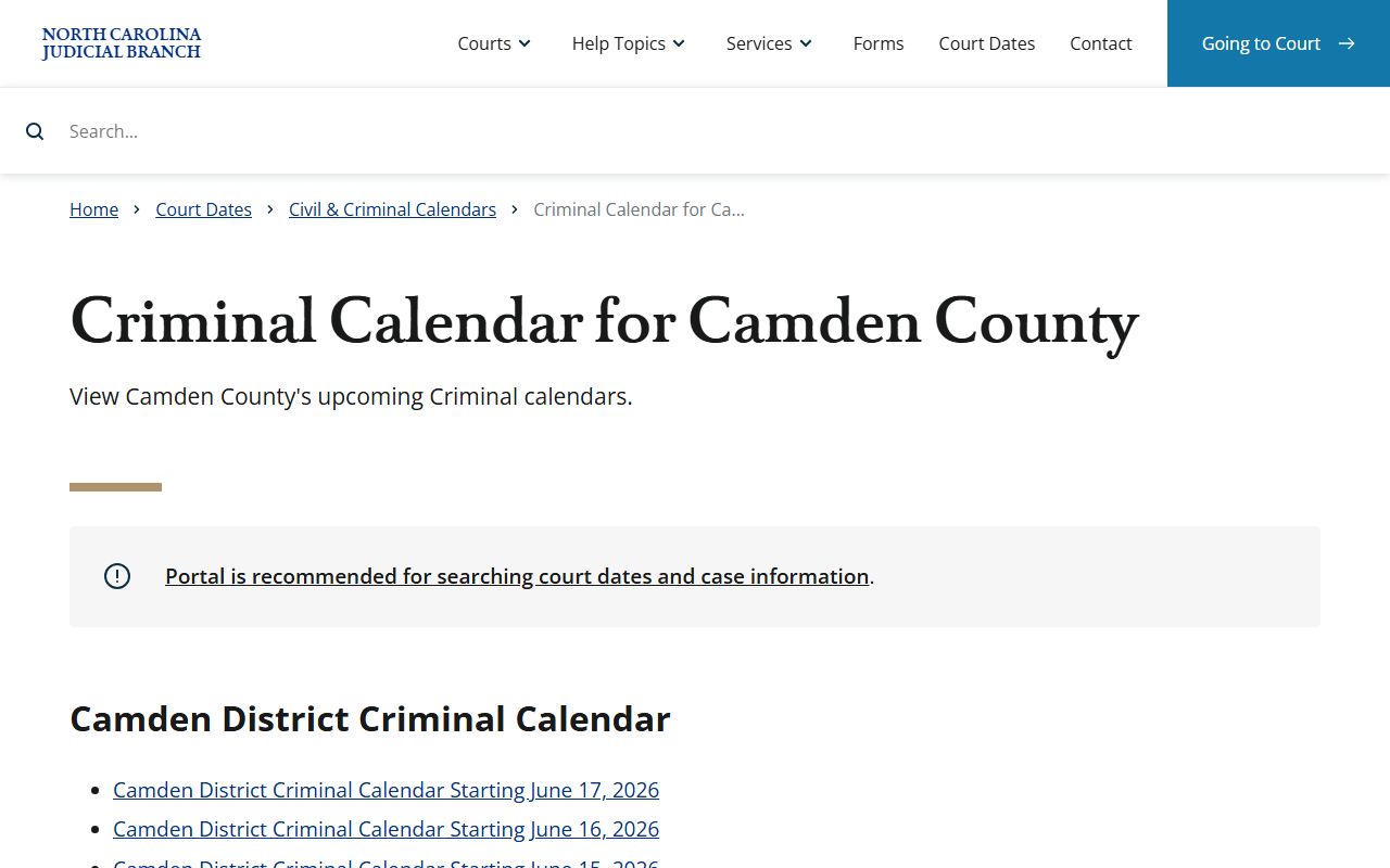 Camden County criminal court records calendar search