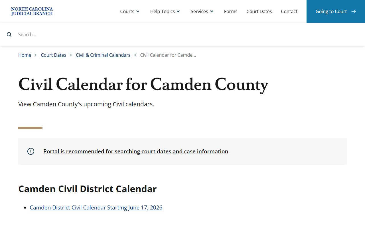 Camden County court records civil calendar search