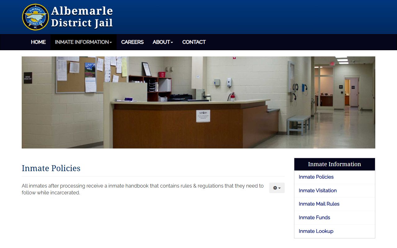 Camden County inmate records Albemarle District Jail policy page