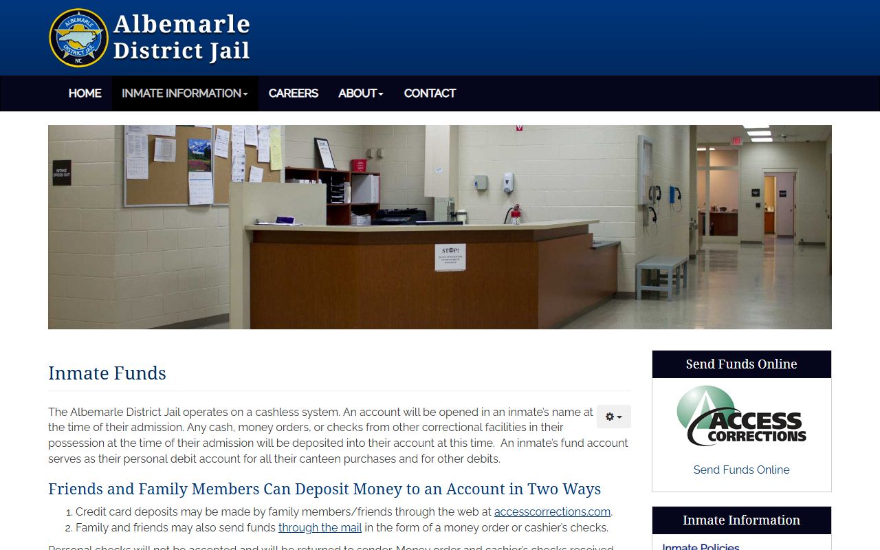 Camden County inmate funds Albemarle District Jail funds page