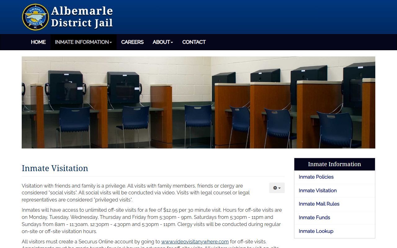 Camden County inmate visitation Albemarle District Jail video visitation page