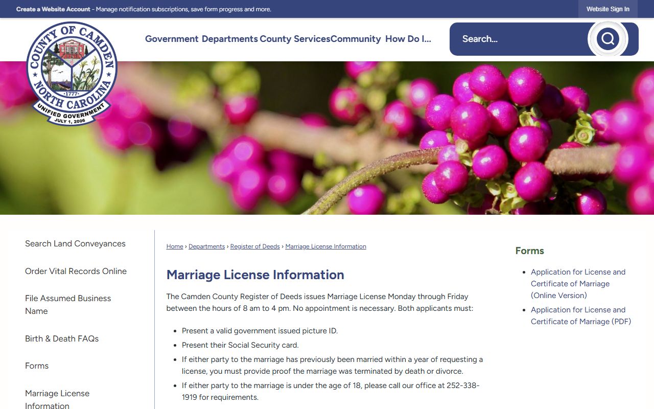 Camden County marriage records license information