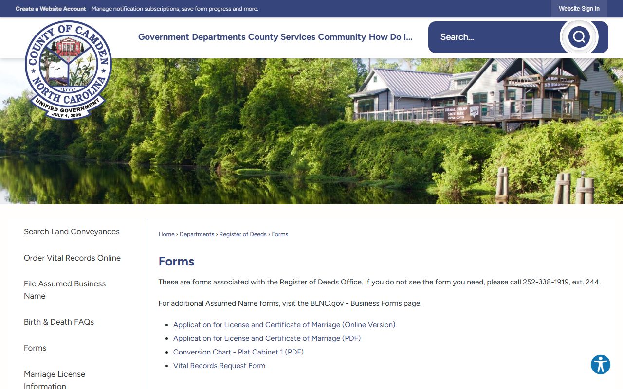 Camden County marriage records forms page