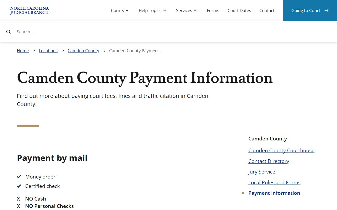 Camden County traffic court records payment information page