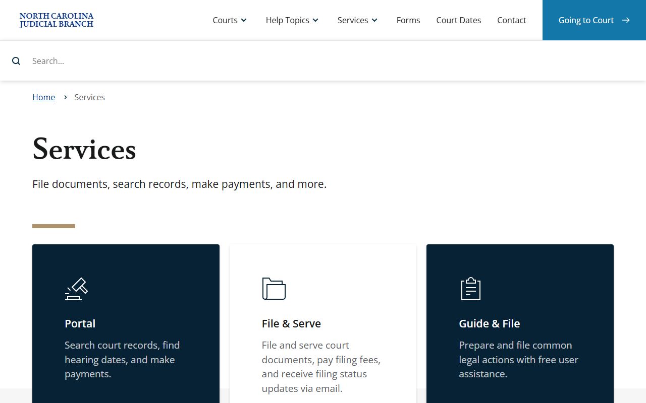 Camden County traffic citation lookup Judicial Branch online services page