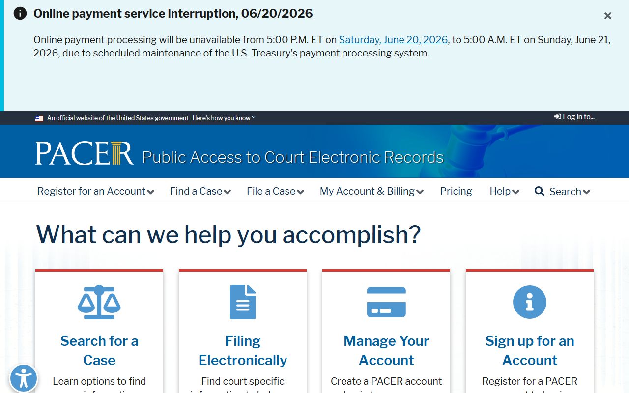 Camden County warrant records PACER federal court search page